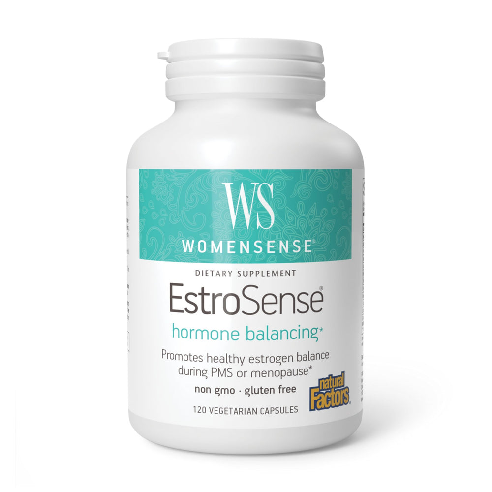Natural Factors WomenSense EstroSense bottle and capsules for daily hormonal balance