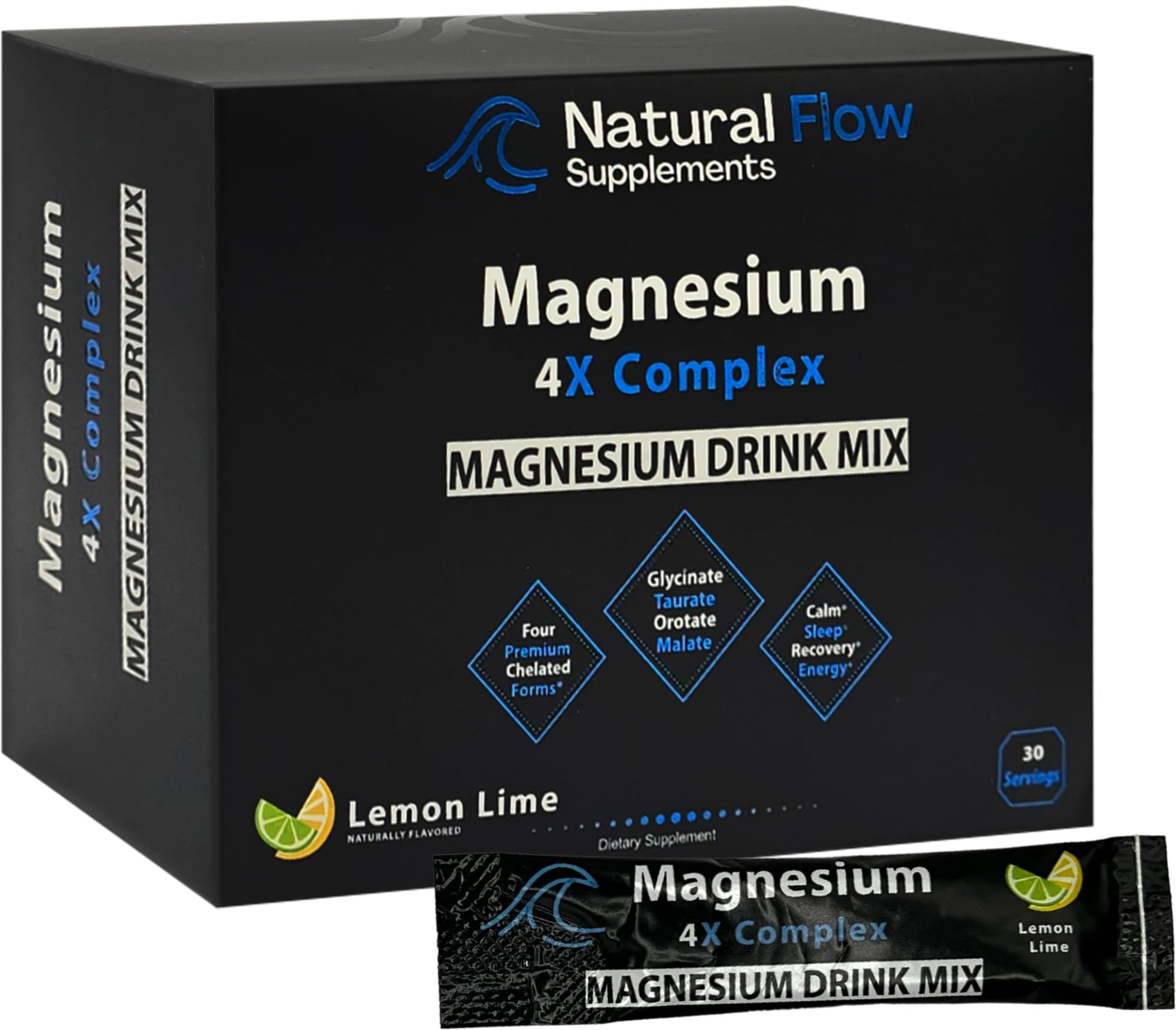 Natural Flow Magnesium Drink Mix stick pack in lemon-lime flavor for nightly calm