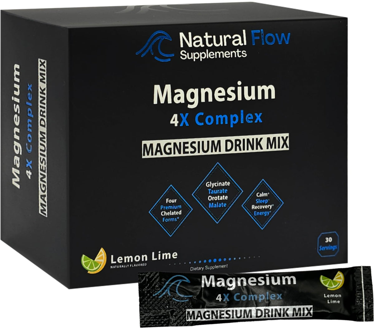 Natural Flow Magnesium Drink Mix stick pack in lemon-lime flavor for nightly calm