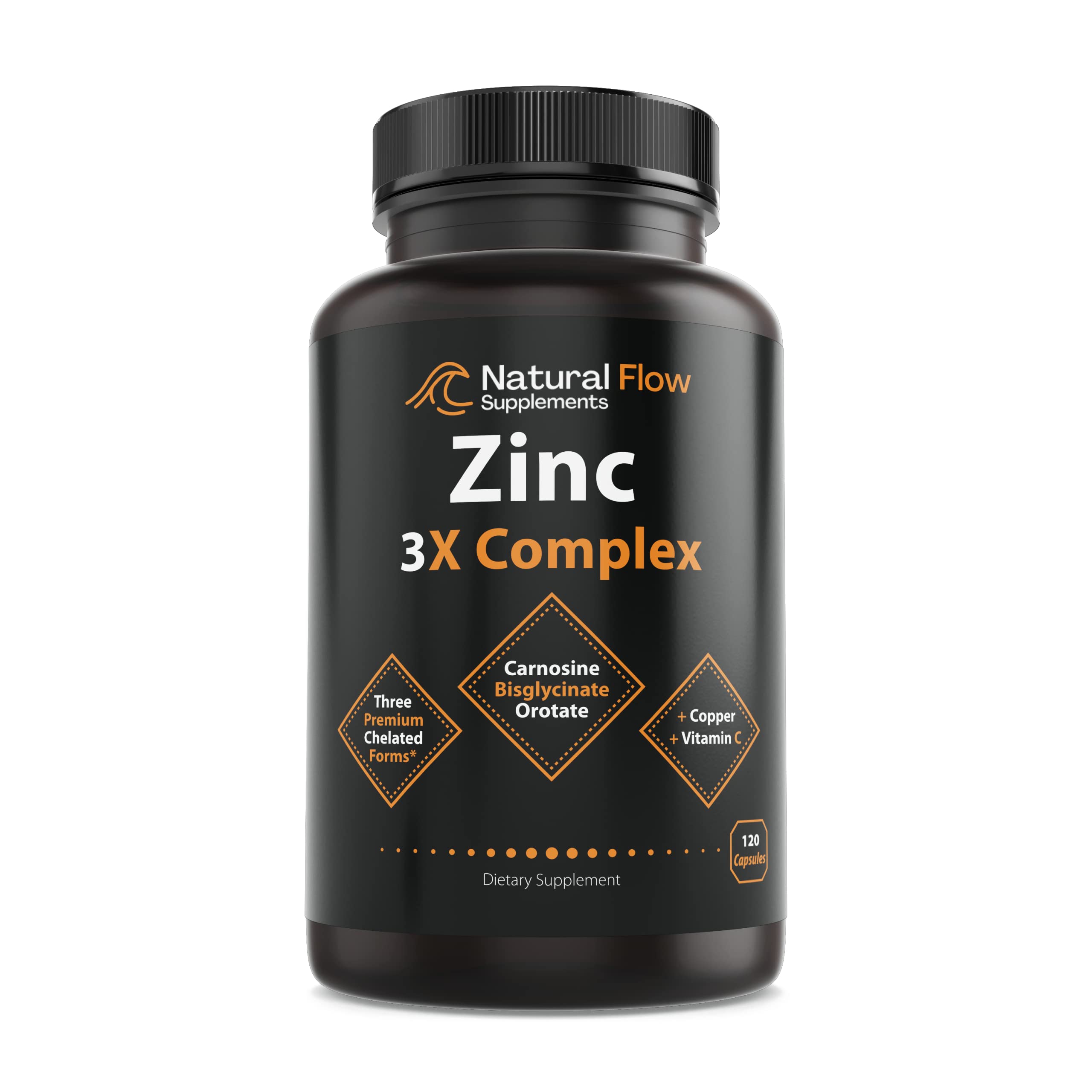 Natural Flow Zinc 3X bottle pour showing easy-to-take capsules for daily support