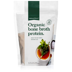 Natural Force bone broth protein powder tub with scoop for protein boost in meals