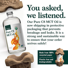 Pour-ready Natural Force C8 MCT Oil ideal for coffee or smoothies.