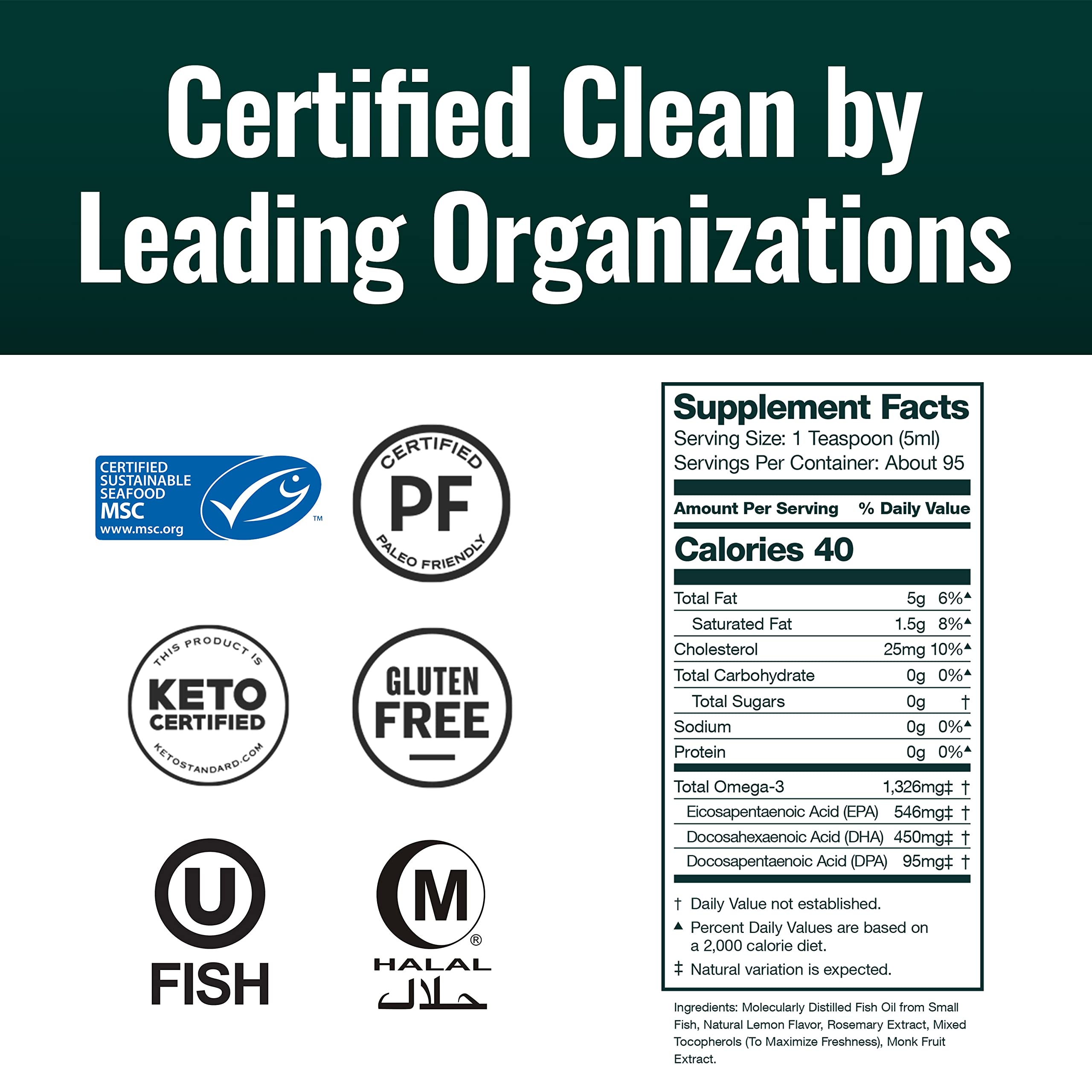 Natural Force Pure Omega-3 lemon cake label emphasizes clean, sugar-free formula.