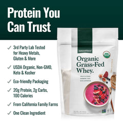 Natural Force whey powder poured into a shaker for post-workout drinks.