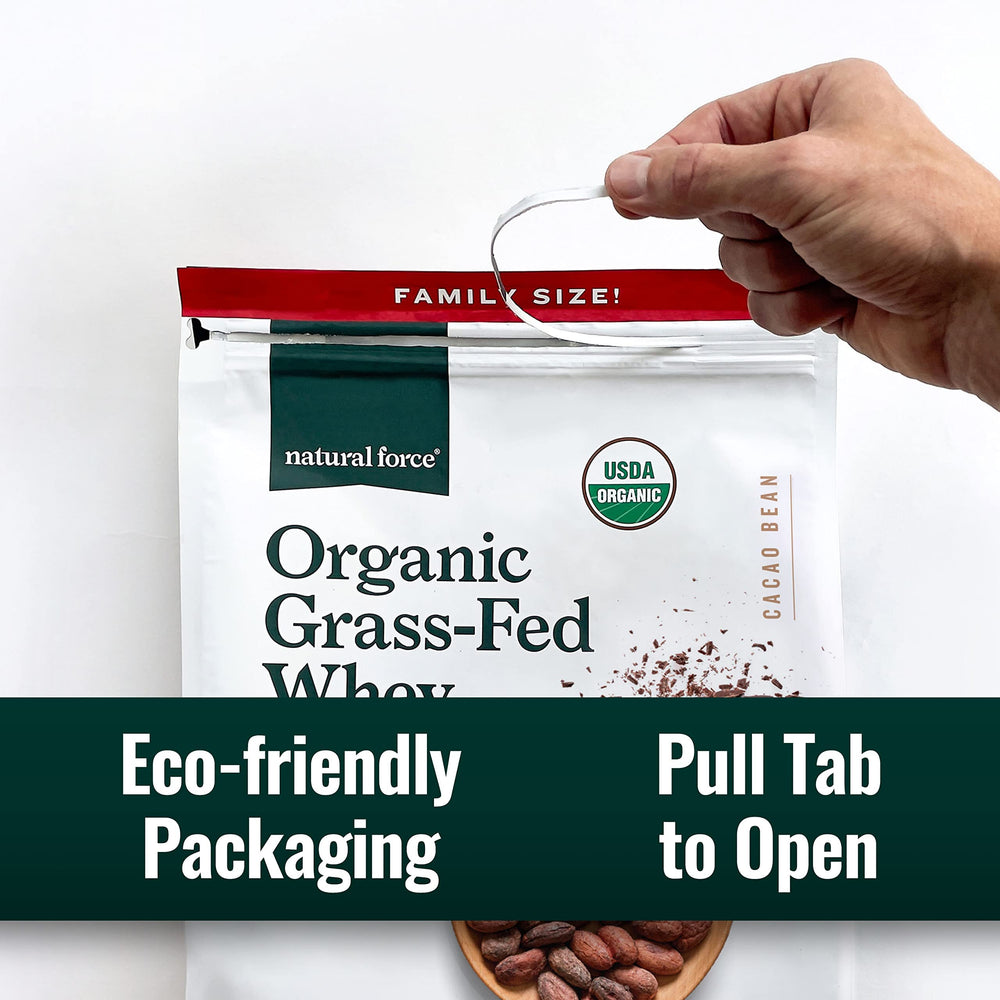 Eco-friendly packaging of Natural Force whey powder with recyclable pouch