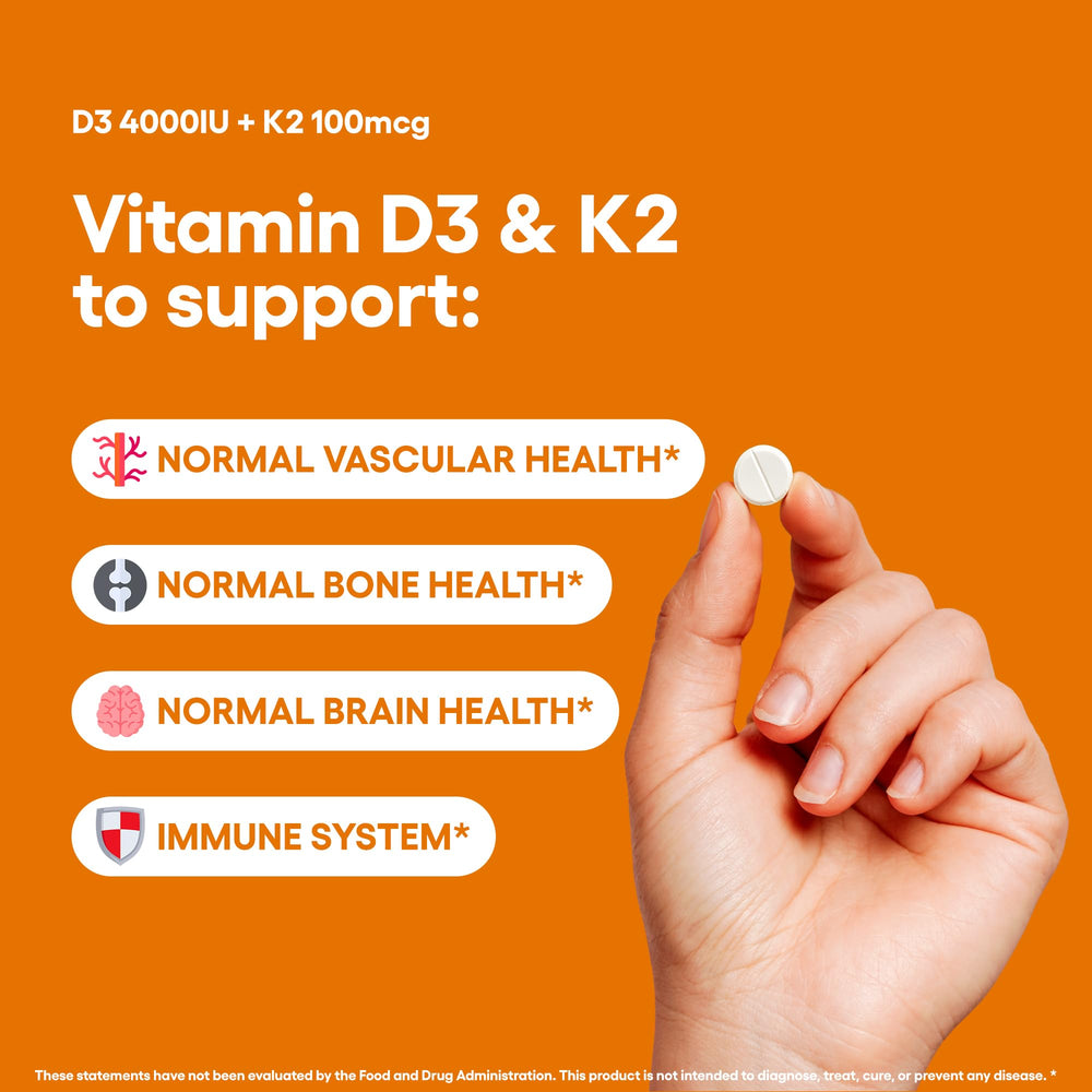 Natural Foundation Supplements Vitamin D3+K2 bottle side, MK7 directs calcium to bones.