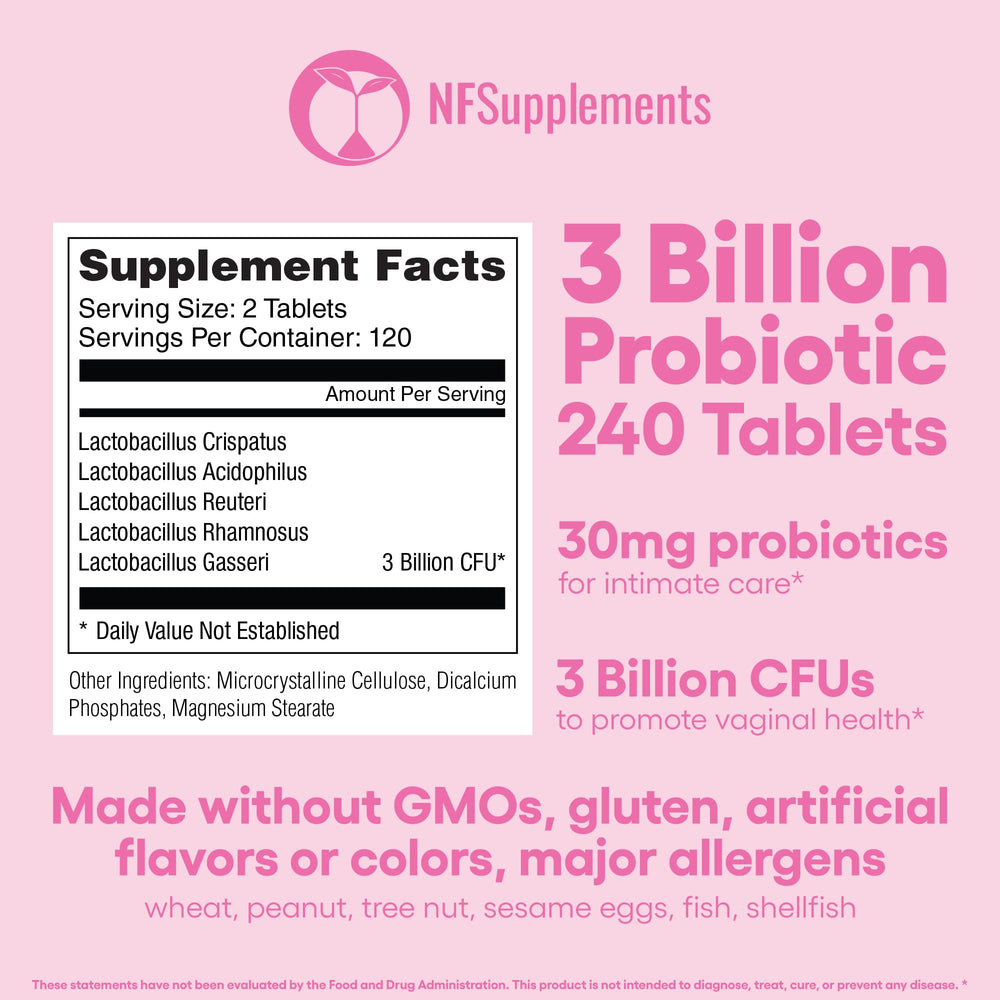 Natural Foundation Vaginal Probiotics packaging displaying batch numbers and third-party testing