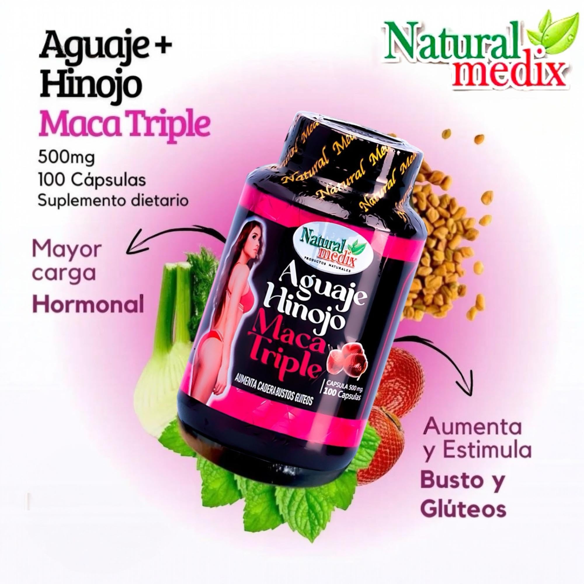 Natural Medix Aguaje Hinojo Maca Triple skin glow from antioxidant-rich formula.