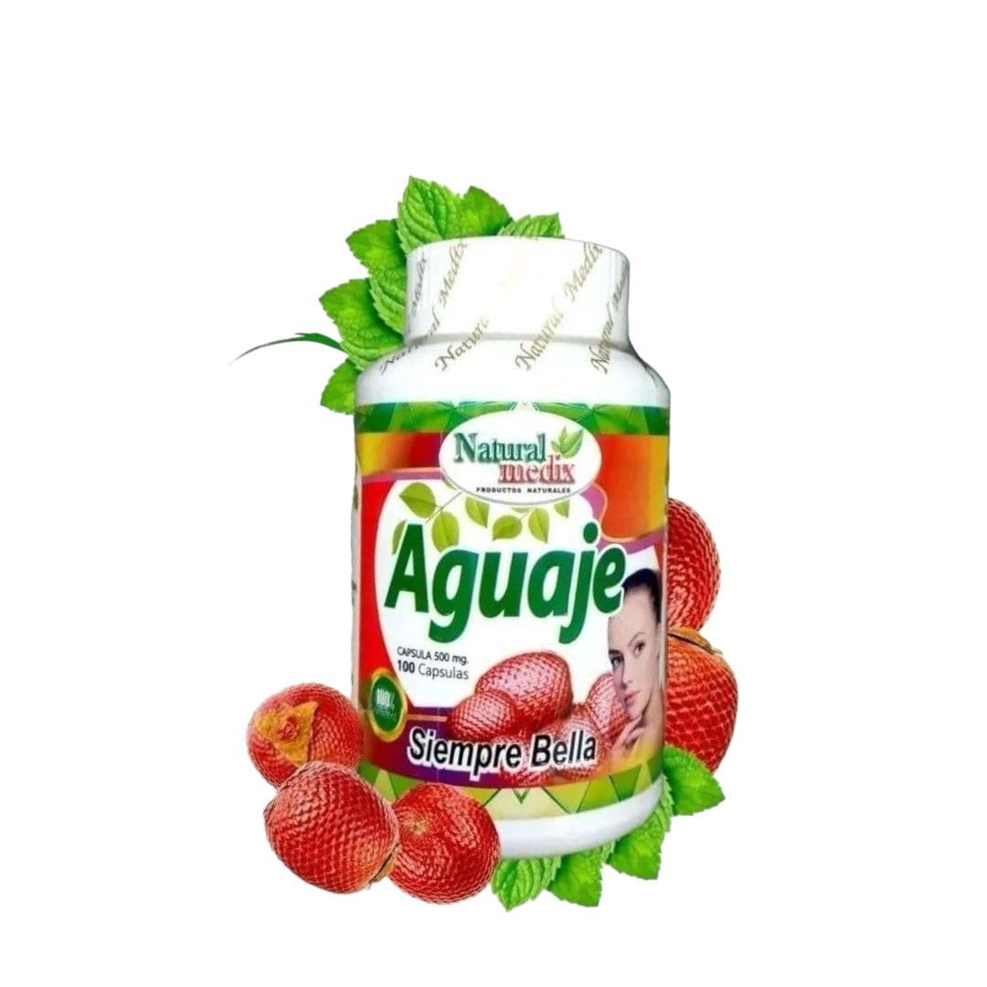 Natural Medix Aguaje supplement bottle front displaying label and balance benefits