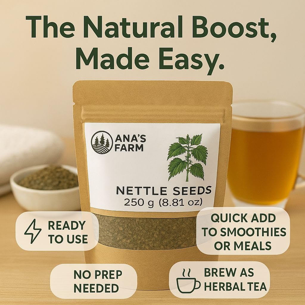 Natural Nettle Seed close-up, emphasizing small seeds and nutrient-rich profile for meals.