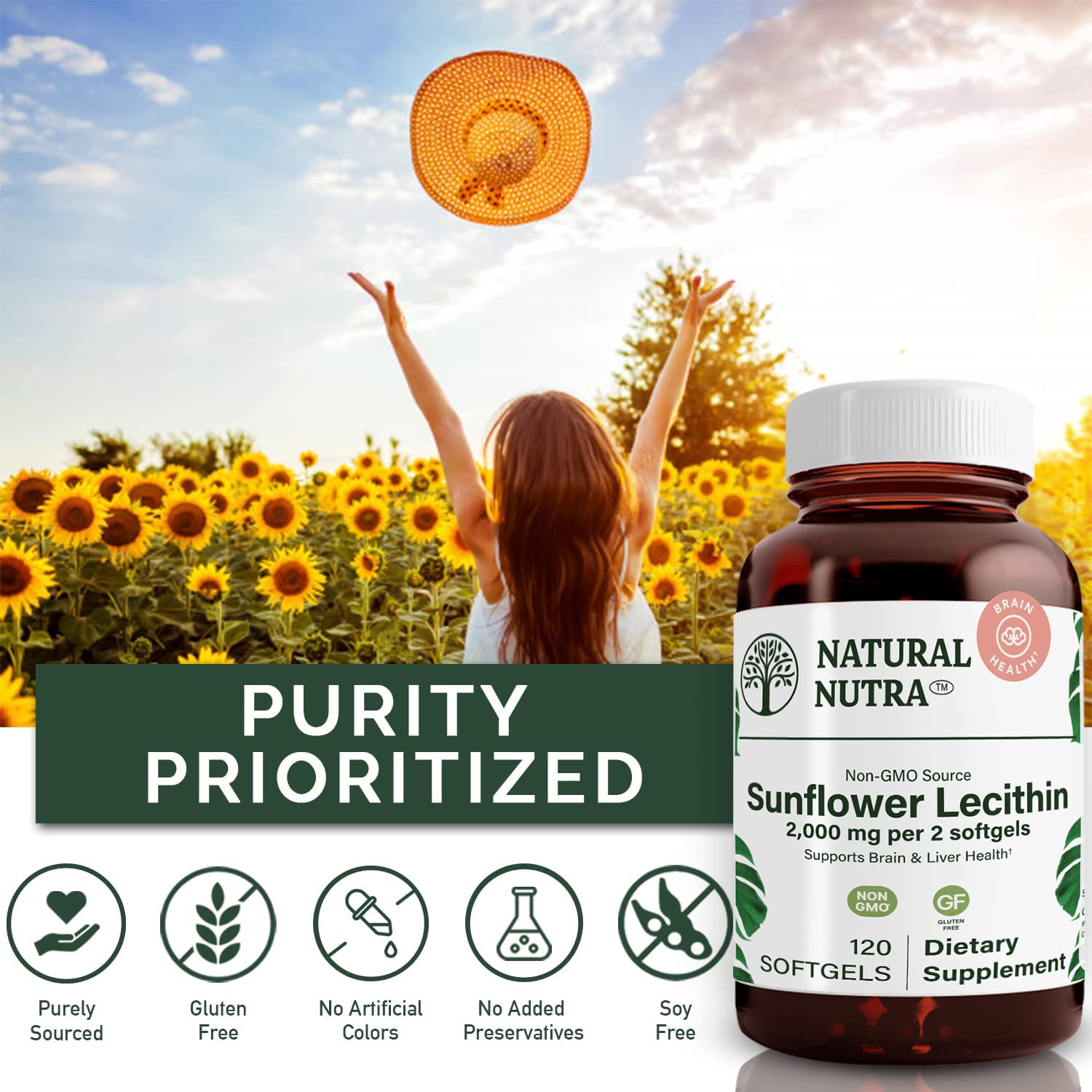 Label shows 2000 mg strength for potential cognitive and liver benefits