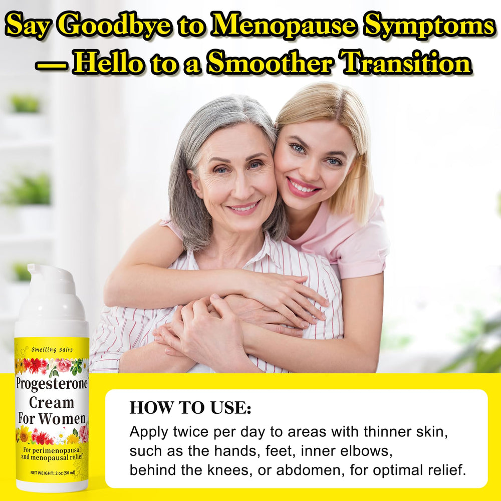 Packaging of natural progesterone cream highlighting menopause symptom relief potential.