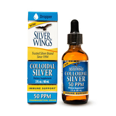 Natural Path Silver Wings colloidal silver bottle close-up with dropper