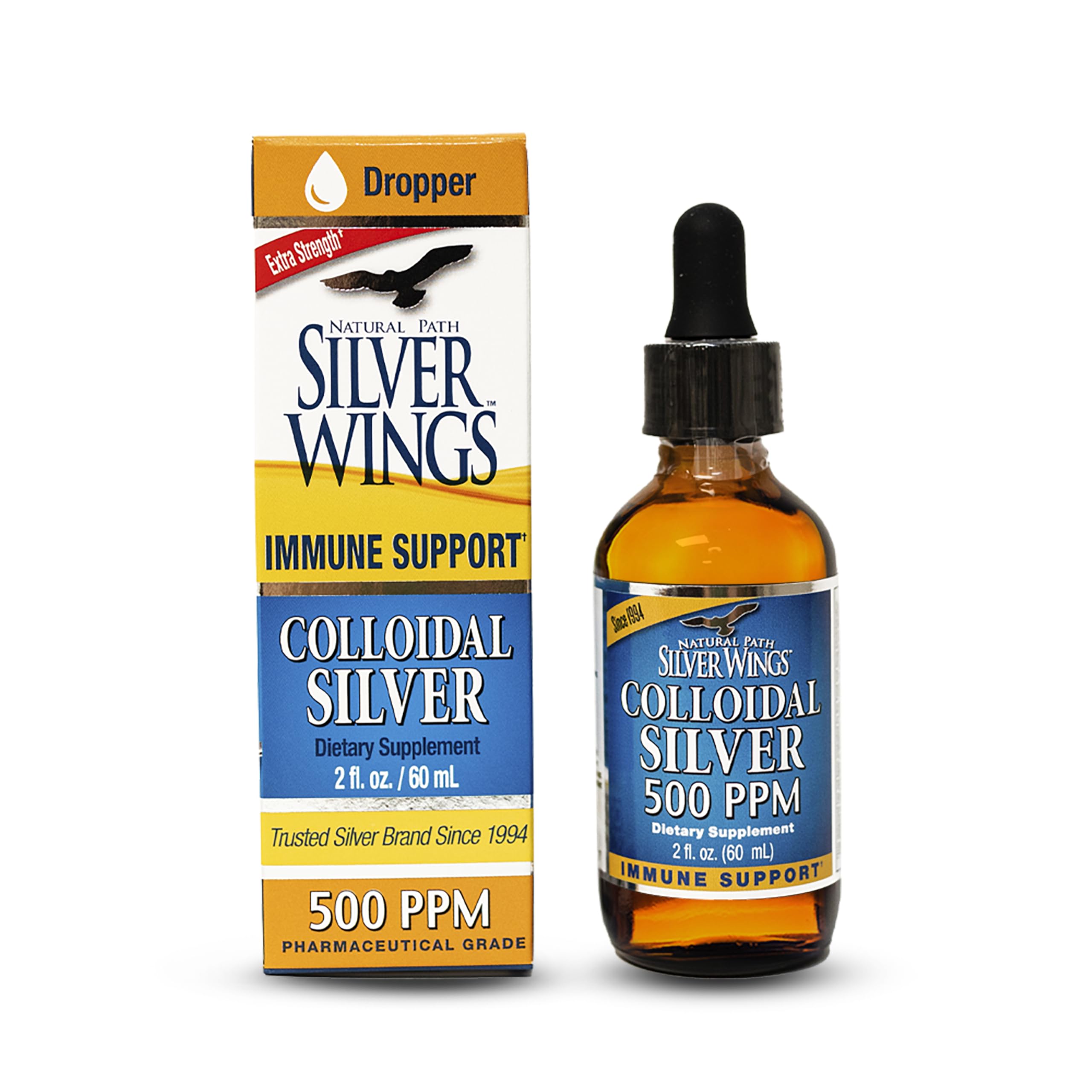 Natural Path Silver Wings colloidal silver bottle in amber glass signaling purity