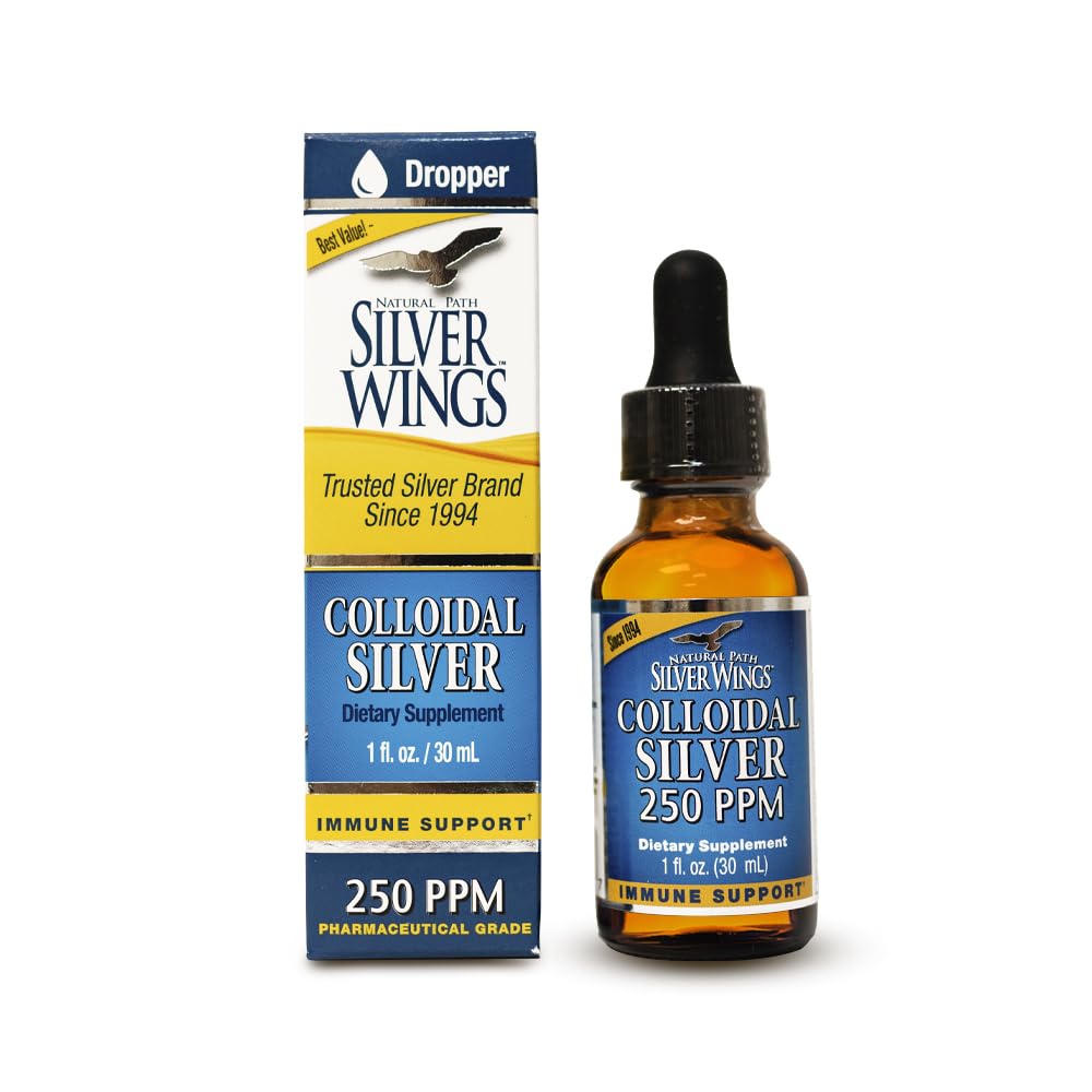 Natural Path Silver Wings colloidal silver bottle pour for precise dosing.