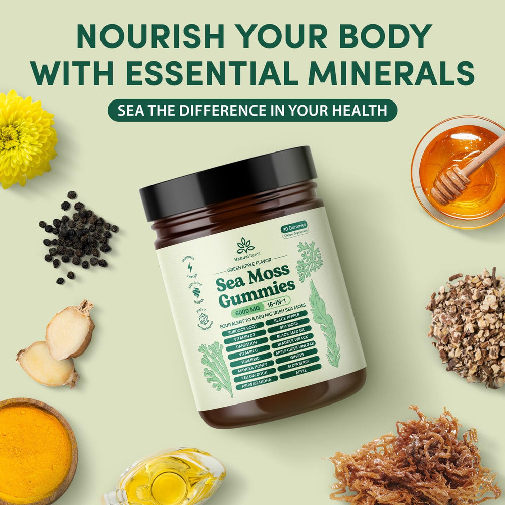 Natural Rems Sea Moss Gummies ingredients blend label for informed choices.