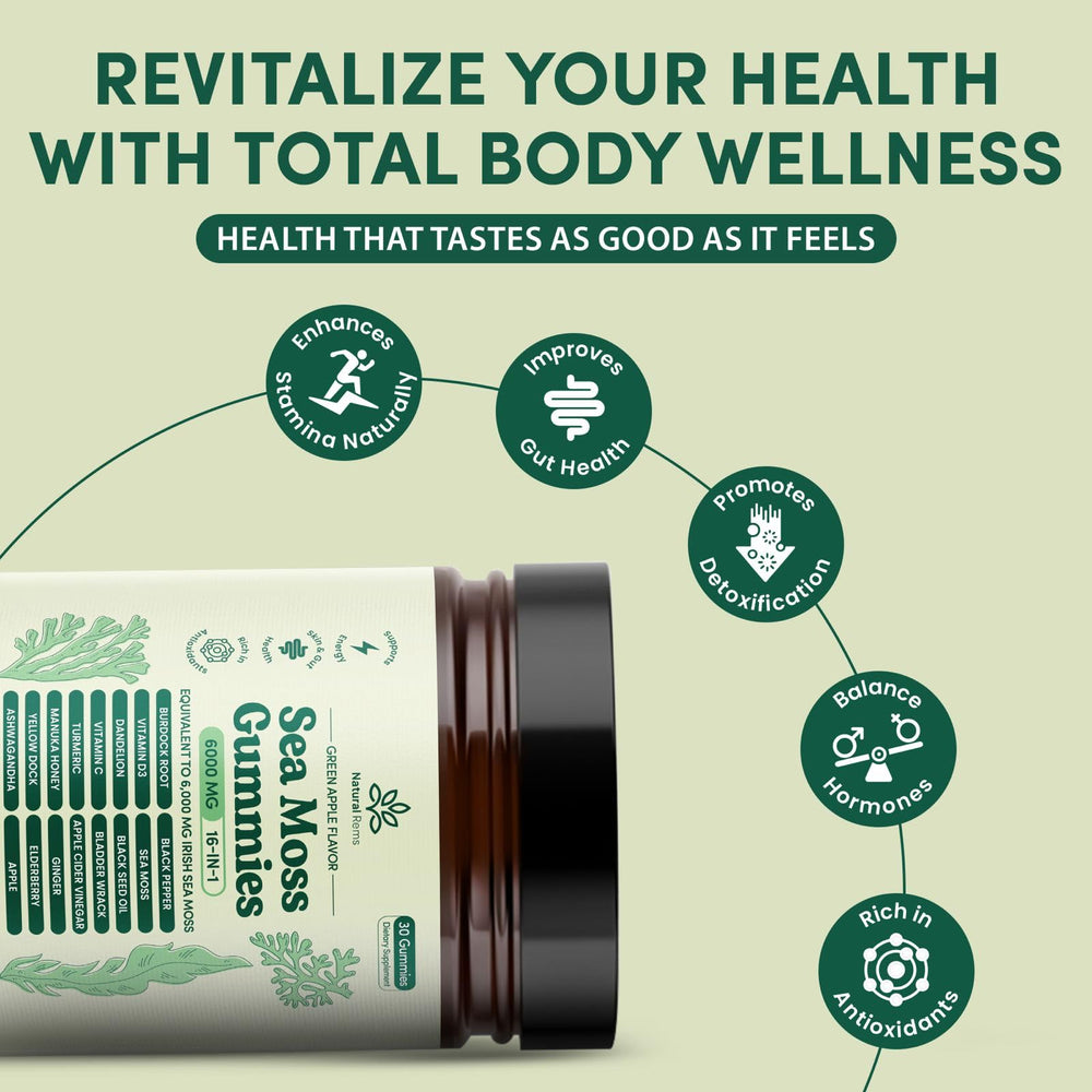 Natural Rems Sea Moss Gummies turmeric curcumin detail highlight for joint support.