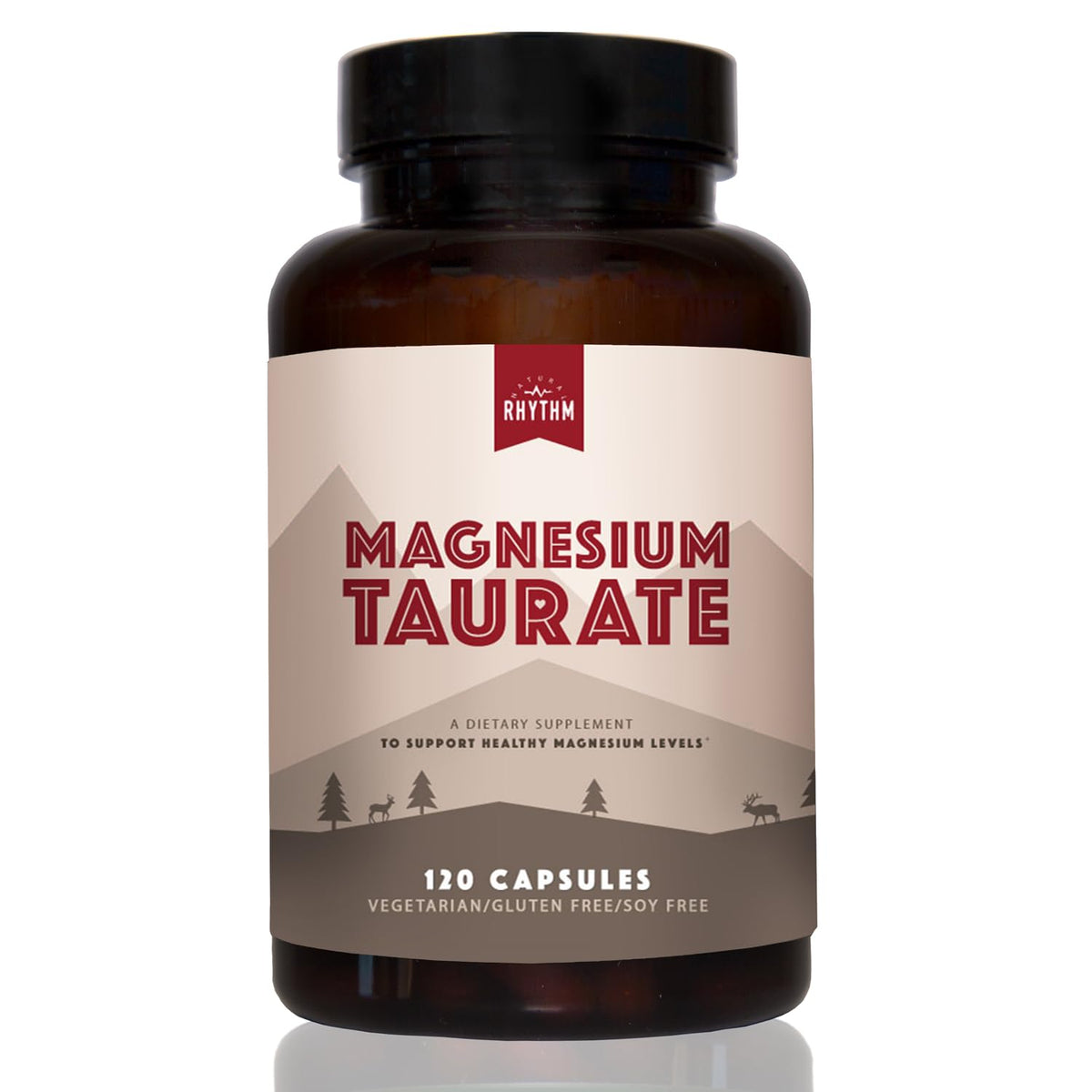 Natural Rhythm Magnesium Taurate 750mg bottle for daily balance and convenience.