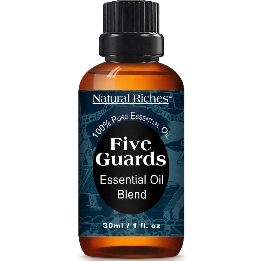 Natural Riches Five Guards bottle diffusing to freshen indoor air.