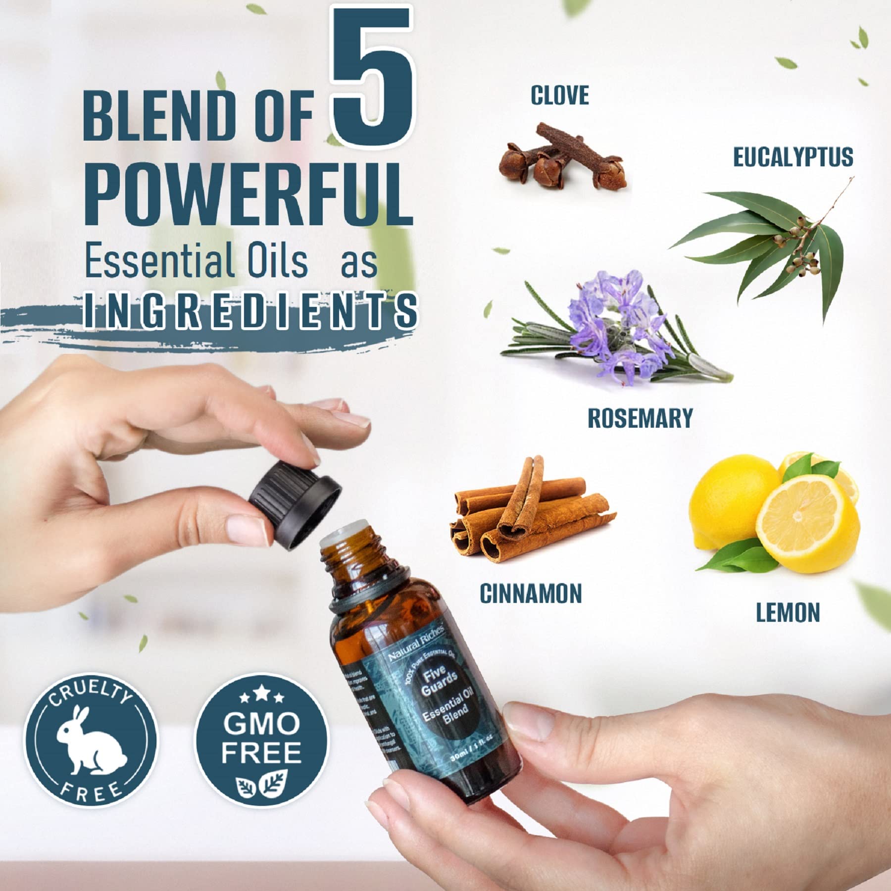 Natural Riches Five Guards collection displayed for home aromatherapy harmony.