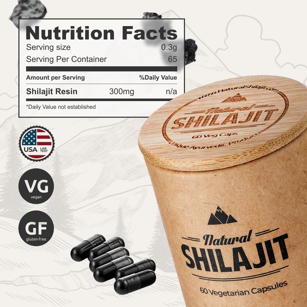 Natural Shilajit capsules close-up showing purity and lab-tested quality.