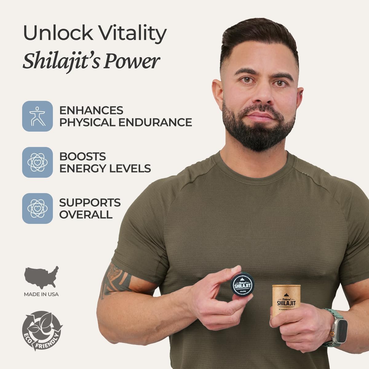 Natural Shilajit capsules display trace minerals for overall wellness.