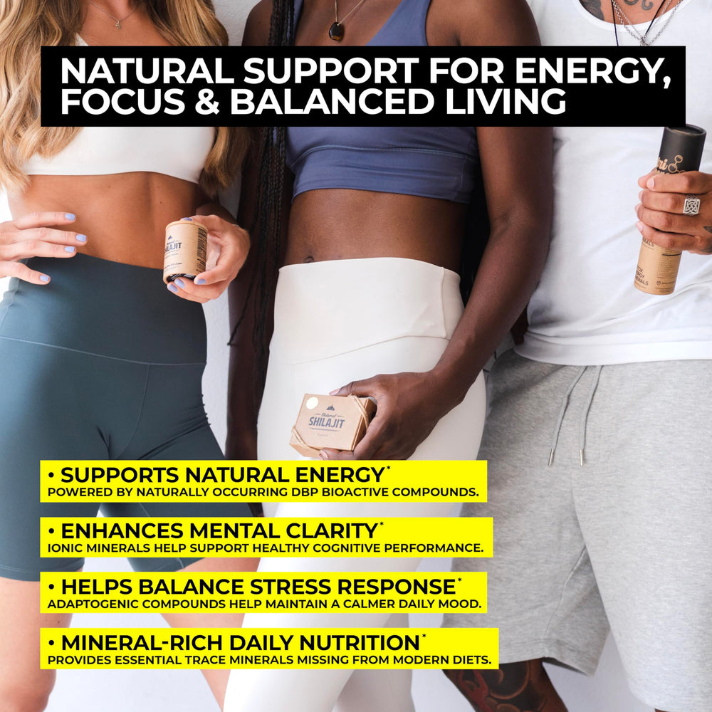 Natural Shilajit tablets 85 minerals expression of balanced wellness.