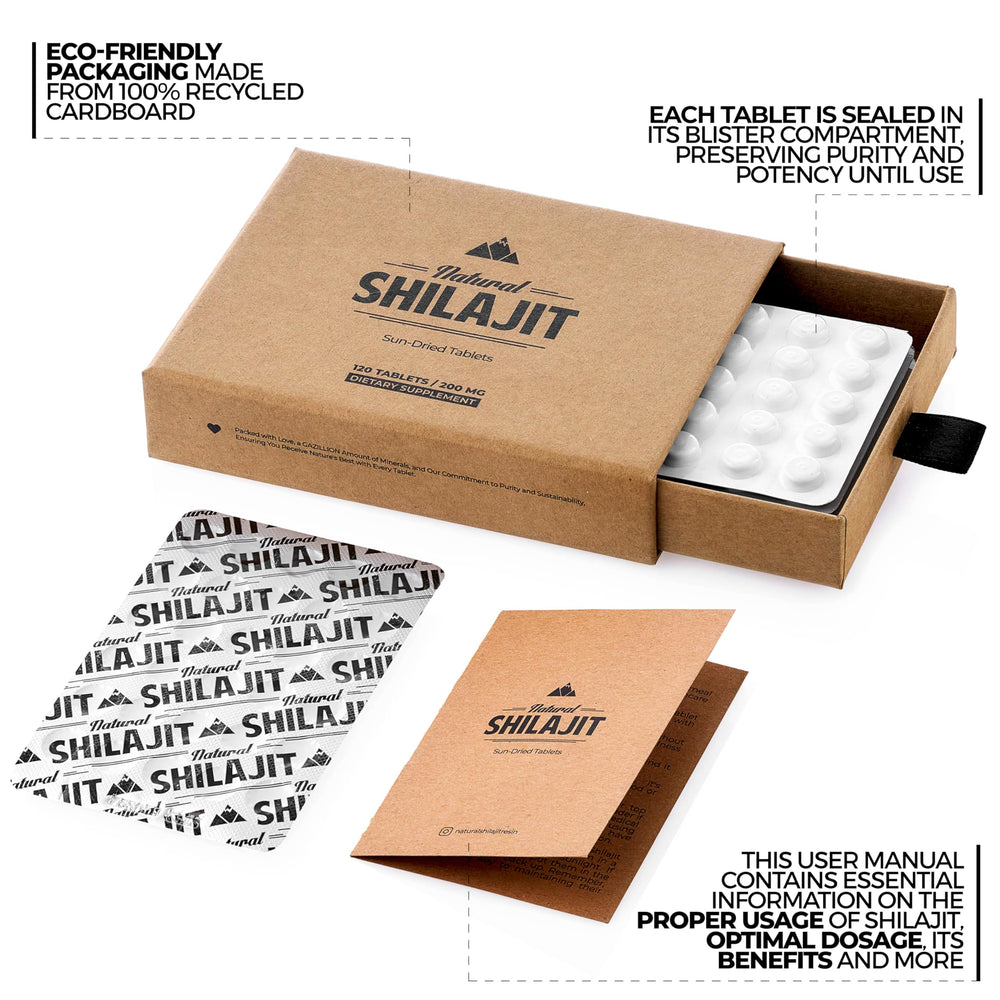 Natural Shilajit tablets fulvic acid highlight mineral richness.