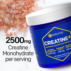Natural Stacks Creatine Monohydrate capsules being poured for easy dosing.