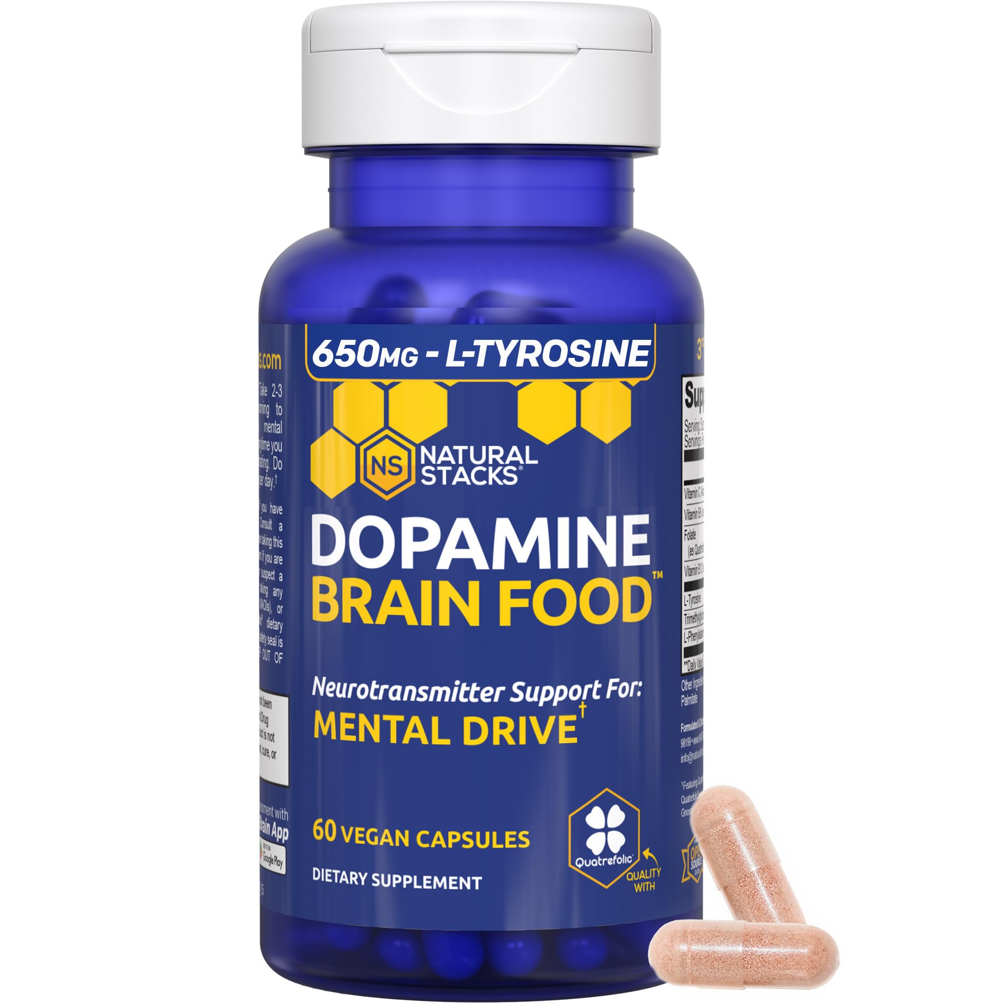 Natural Stacks Dopamine Brain Food bottle front supports focus and mental clarity.