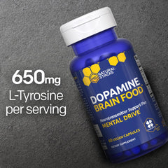 Natural Stacks Dopamine Brain Food packaging shows open-source transparency and quality assurance.