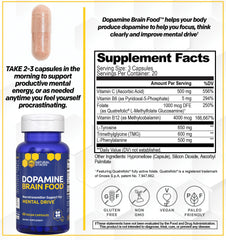 Natural Stacks Dopamine Brain Food label offers transparent ingredients and serving sizes.