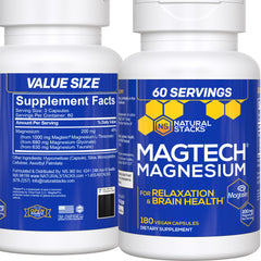 Natural Stacks MagTech bottle front view, daily magnesium supplement for cognitive support.