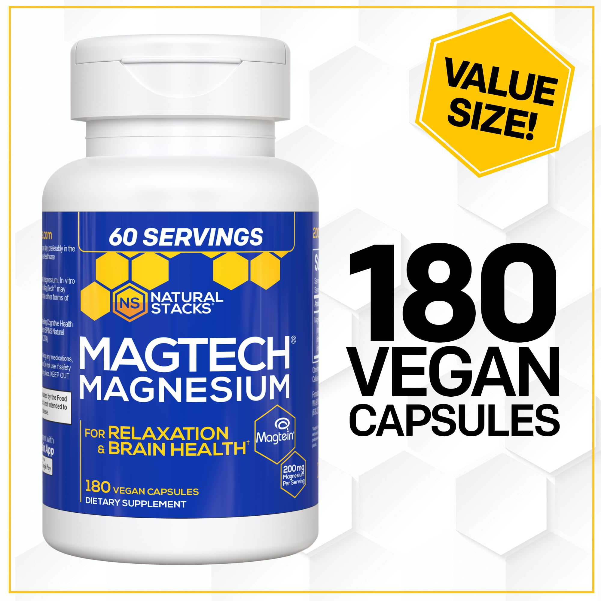 Natural Stacks MagTech glycinate capsule closeup illustrating high-absorption form for balance.
