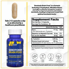 Natural Stacks Serotonin Brain Food capsules closeup highlights high L-Tryptophan content for serotonin support.