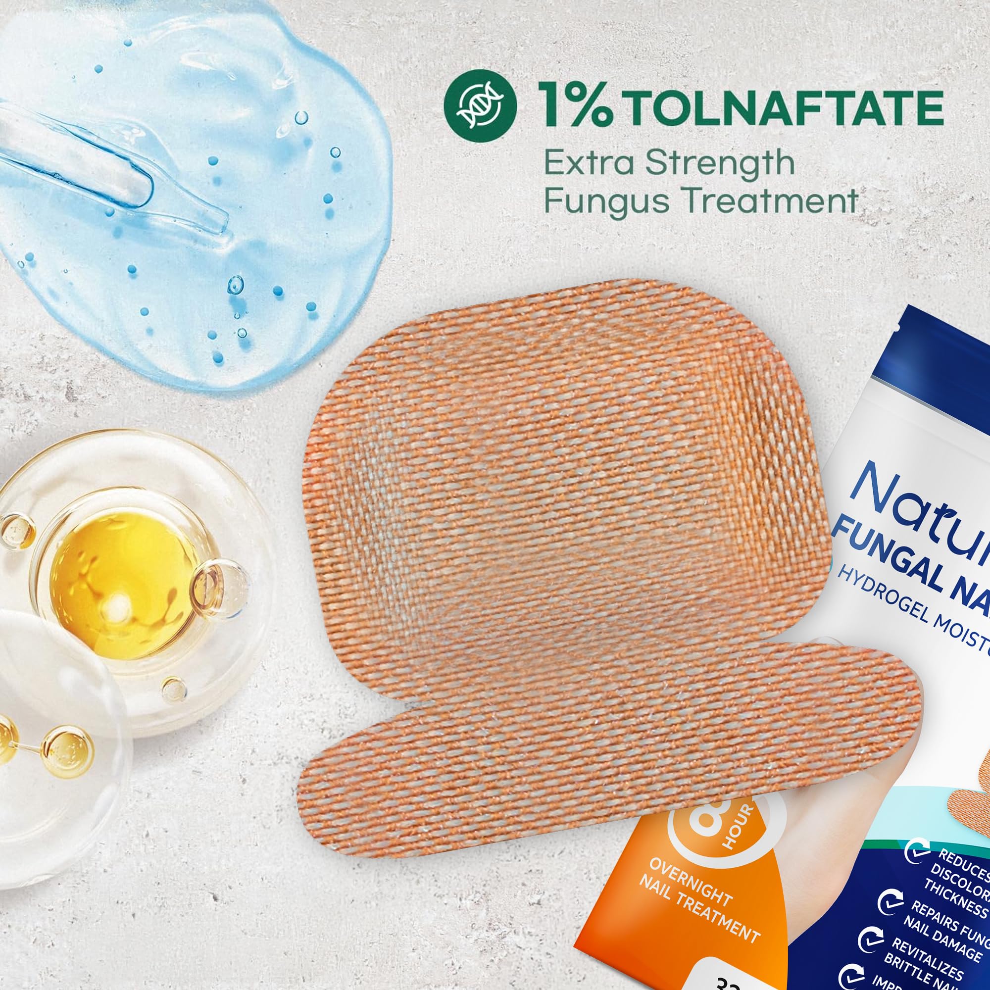 Natural Vine Fungal Nail Patches closeup highlighting 1% Tolnaftate ingredient