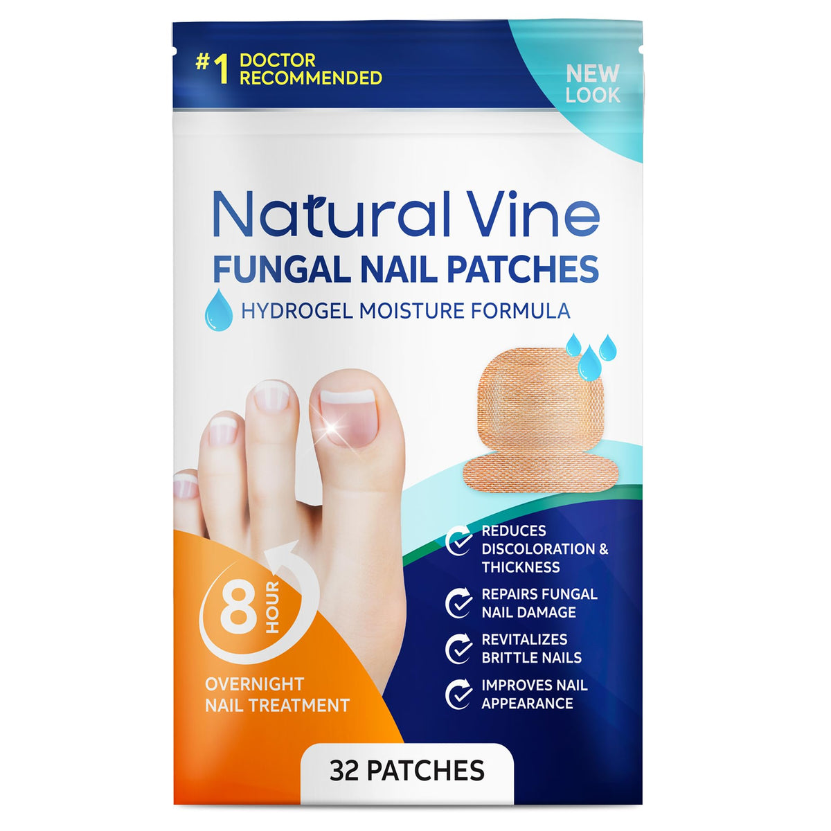 Natural Vine Fungal Nail Patches pack seen from front for easy at-home use