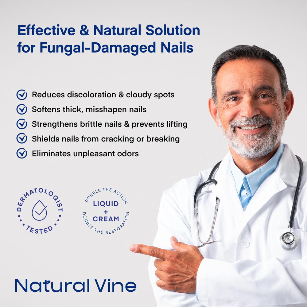 Natural Vine fungus nail treatment kit box with easy instructions.
