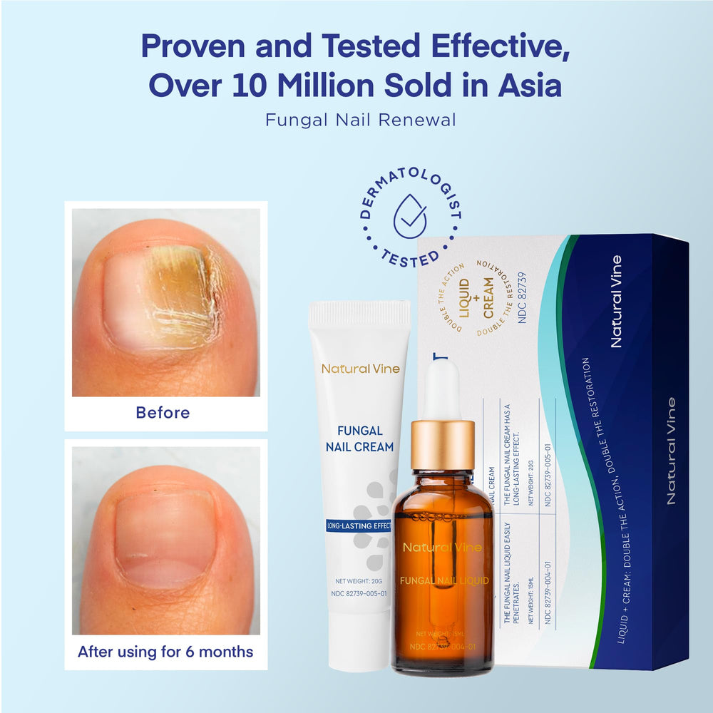 Natural Vine toenail fungus liquid application shown on nail.