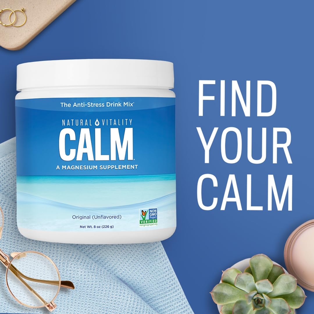 Natural Vitality CALM 325 mg label highlighting magnesium content per serving.