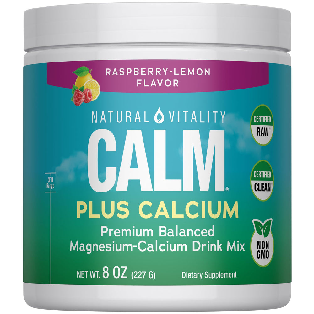Natural Vitality CALM bottle front showing the magnesium and calcium blend for daily relaxation