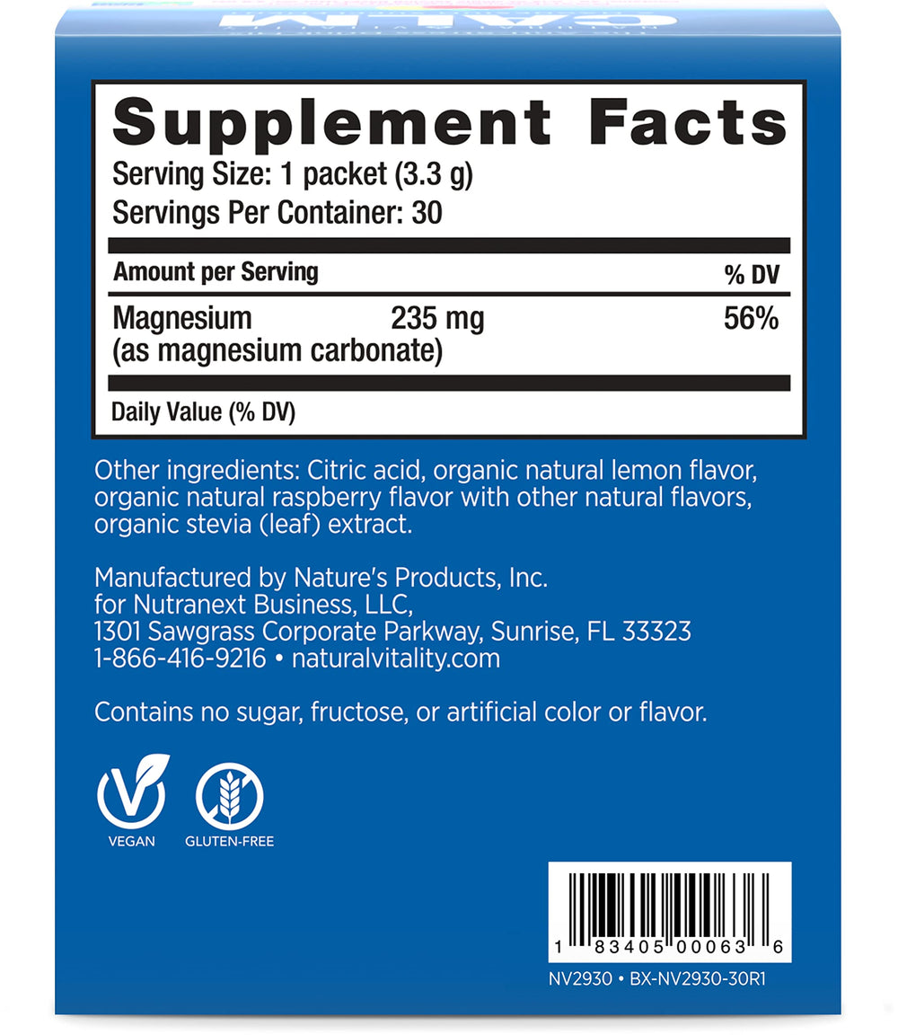 Natural Vitality CALM bottle beside clocks suggesting day or night use.