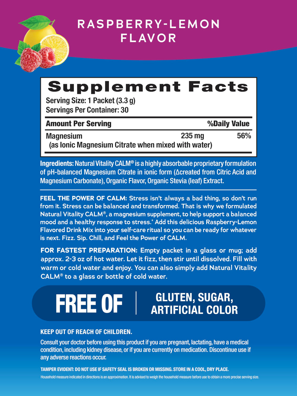 Natural Vitality CALM fizzy drink pour showing a quick mood-support sip.