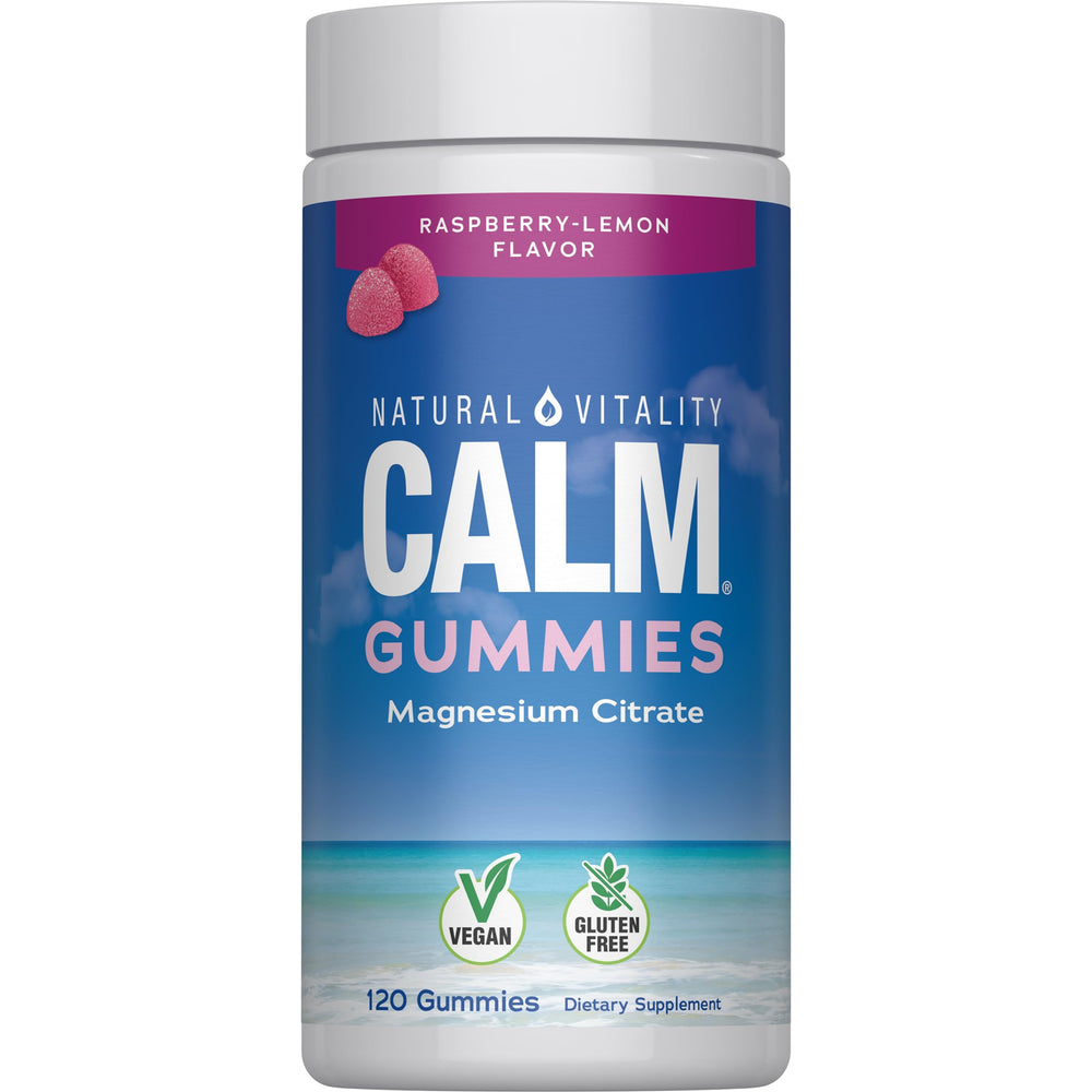 Natural Vitality CALM gummies bottle shown for tasty mood support