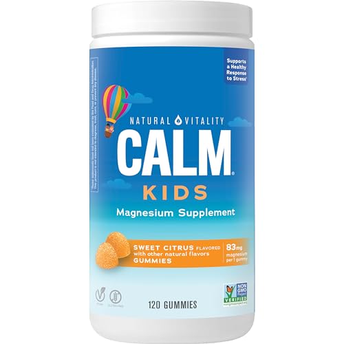 Natural Vitality CALM Kids 120-count bottle supports kid-friendly magnesium intake.