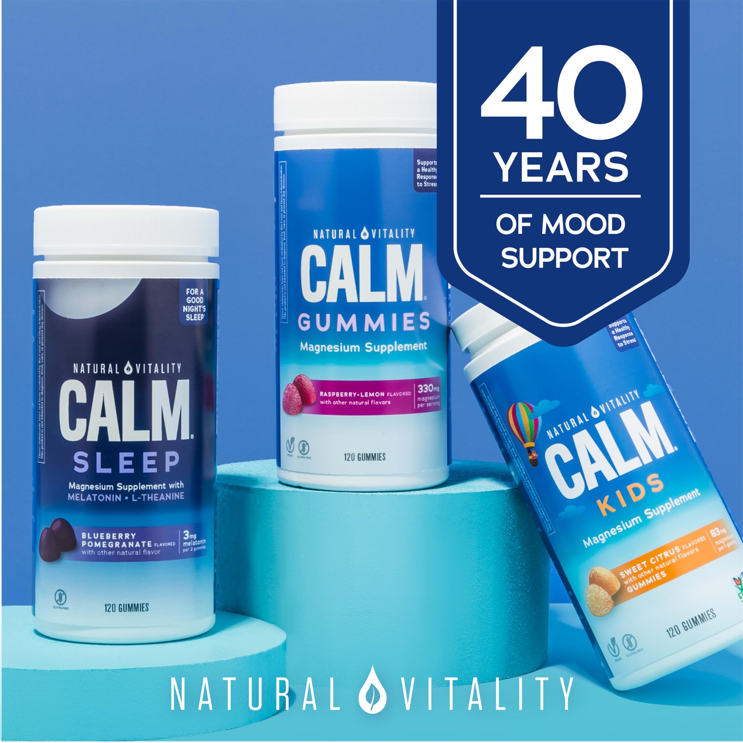 Natural Vitality CALM Kids packaging side view highlighting product details.