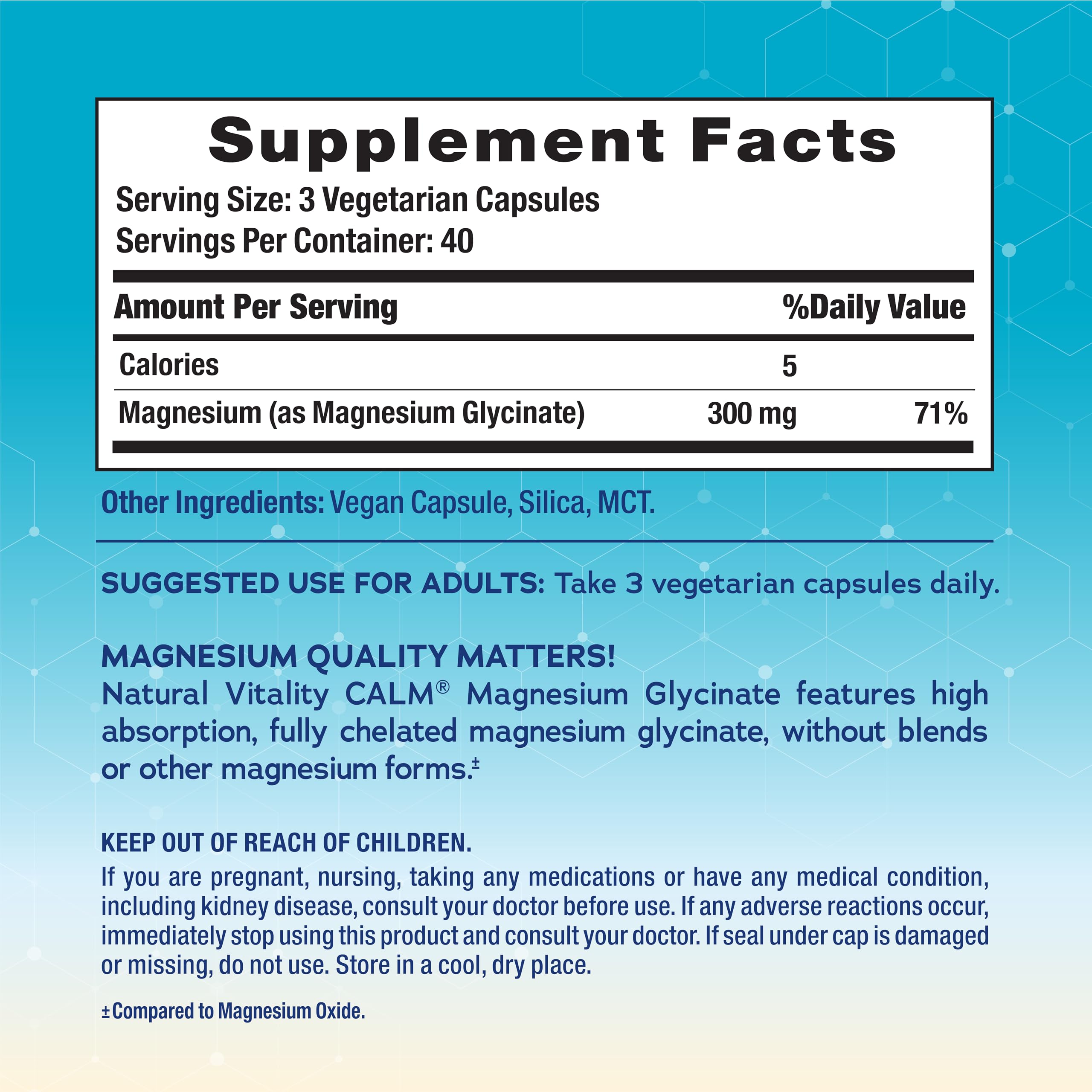 Natural Vitality Calm Magnesium label shown with capsules for easy daily use and calm moments.