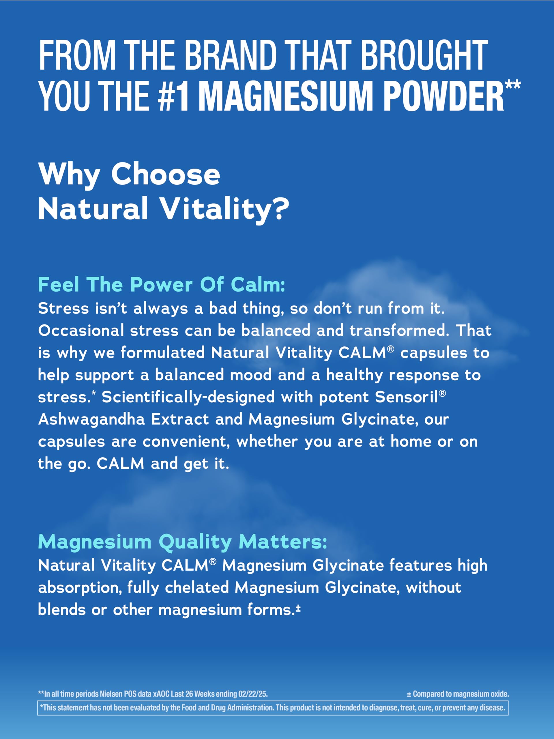 Natural Vitality Calm magnesium capsules complement stress relief with mineral support.