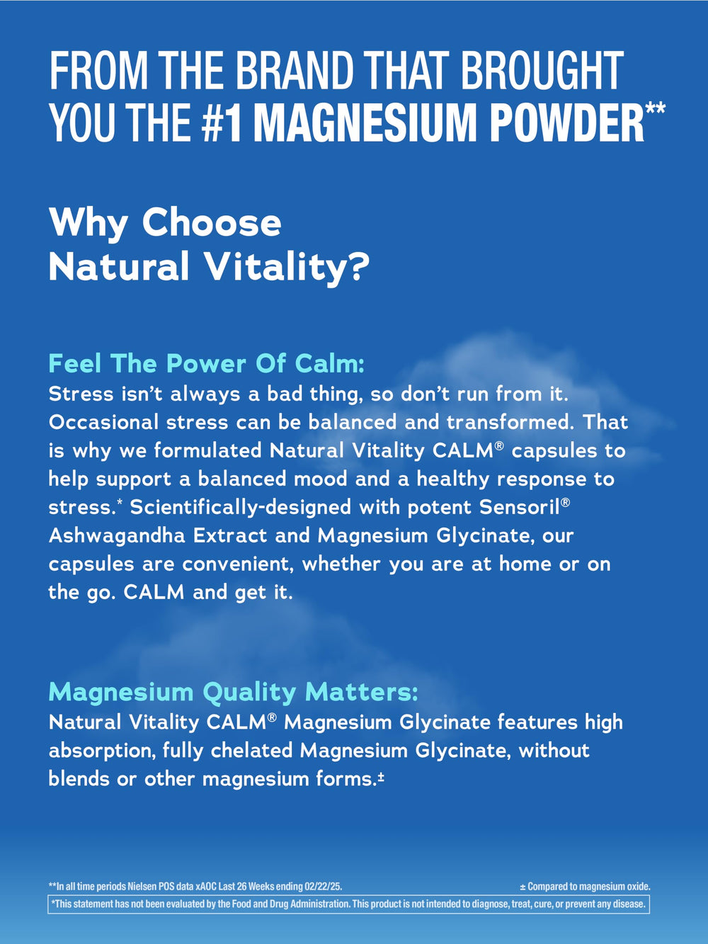 Natural Vitality Calm magnesium capsules complement stress relief with mineral support.