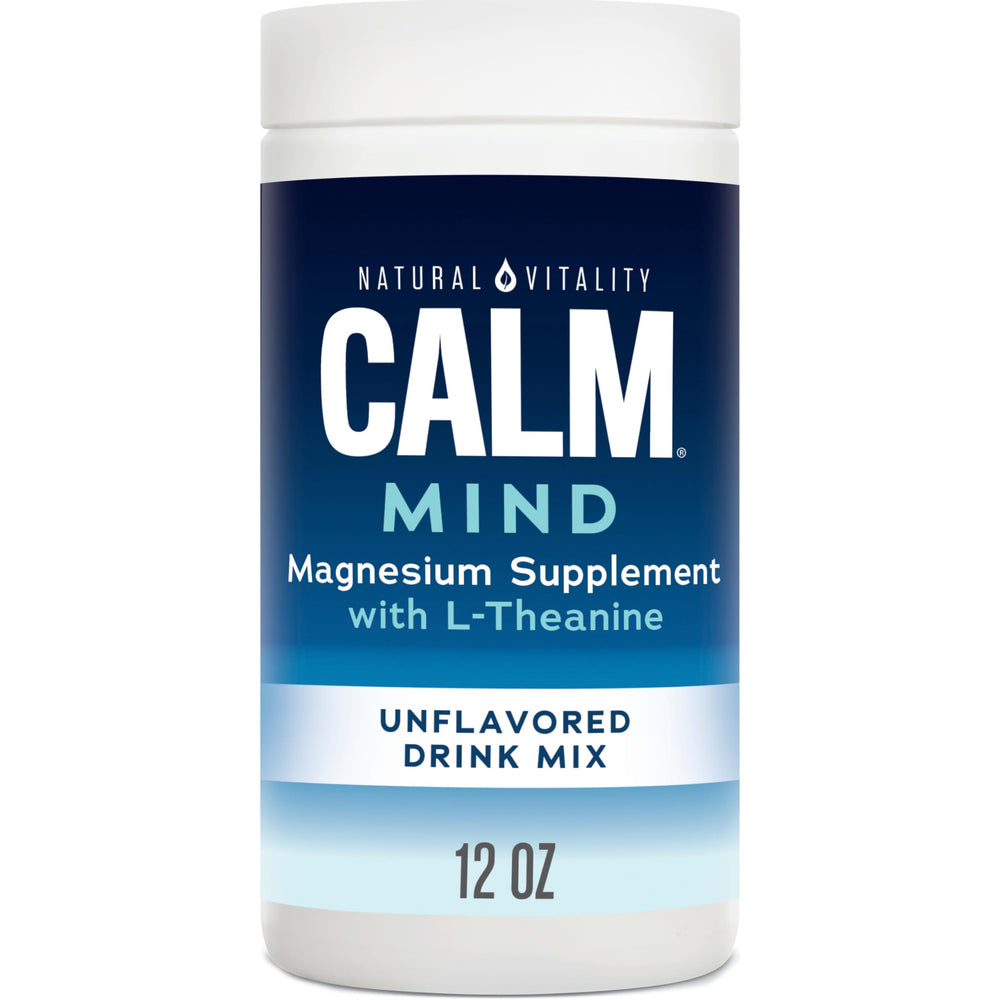 Natural Vitality CALM Mind bottle being poured for a relaxing drink moment
